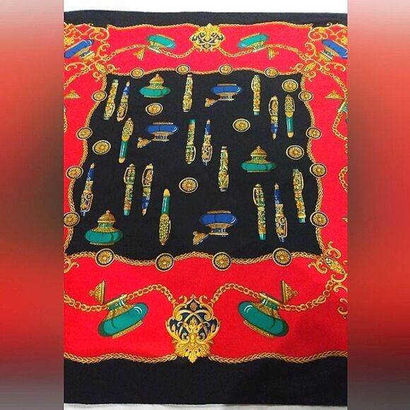 Vintage Black & Red Scarf Fountain Pen Ink Well Foulard Stylo - Picture 7 of 16